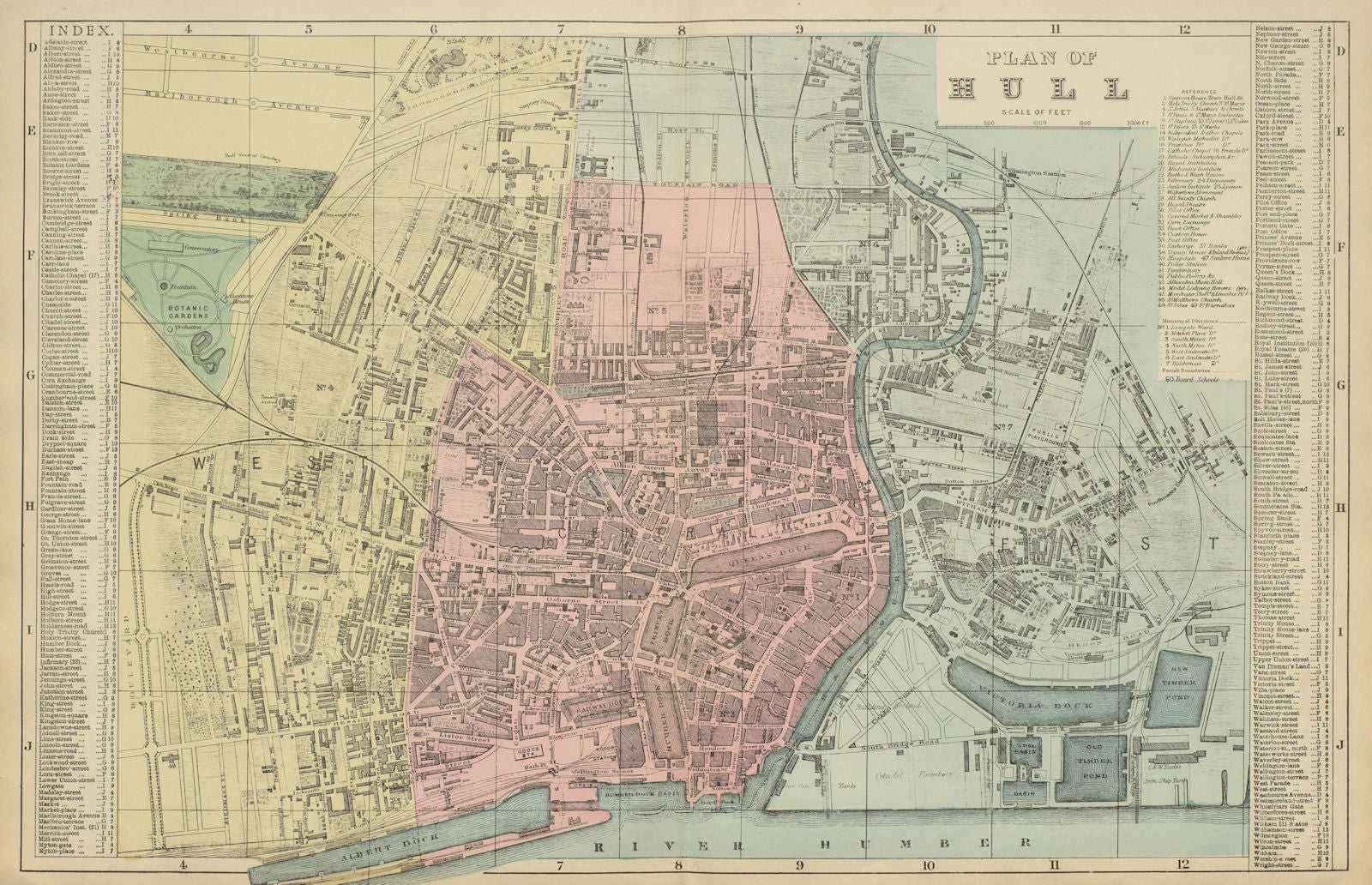 HULL Kingston Upon Hull antique town city plan by GW BACON Yorkshire 1885 map